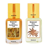 Menjewell Champa Yellow & Chandan-E-Khaas Attar Perfume 5ml 0.17 Fl.oz. Each Pack Of 2 Unisex Fragrance | Long Lasting | Alcohol Free